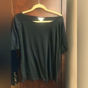 DKNY PURE - Mixed Media 100% Cotton Boatneck Tee — Easy Relaxed Fit - BLACK